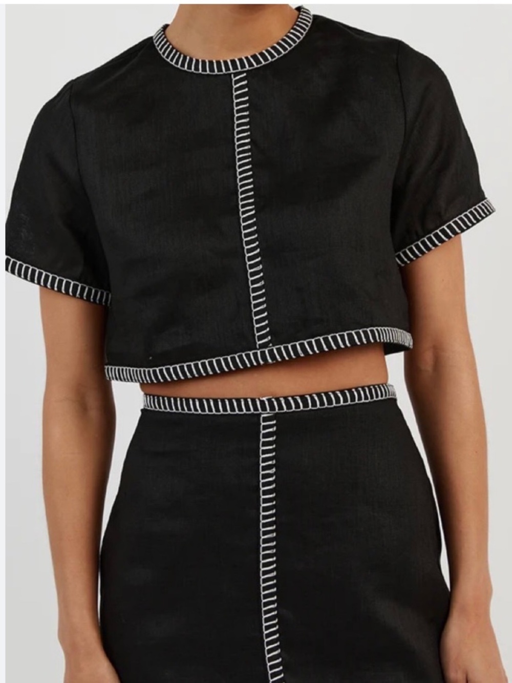 Magaschoni Black Crop Top 100% Linen. Sz S.